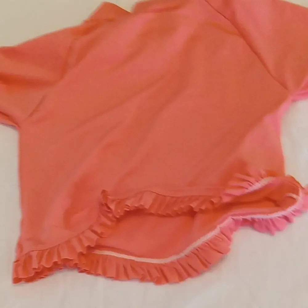 Lily & Dan Girl's Size Medium Orange Swim Top with Gold Pineapple. Bight, Summer